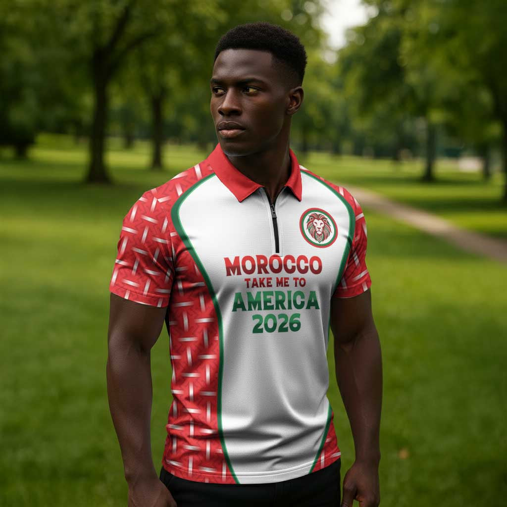 Custom Morocco Football Dream 2026 Zipper Polo Shirt Take Me To America