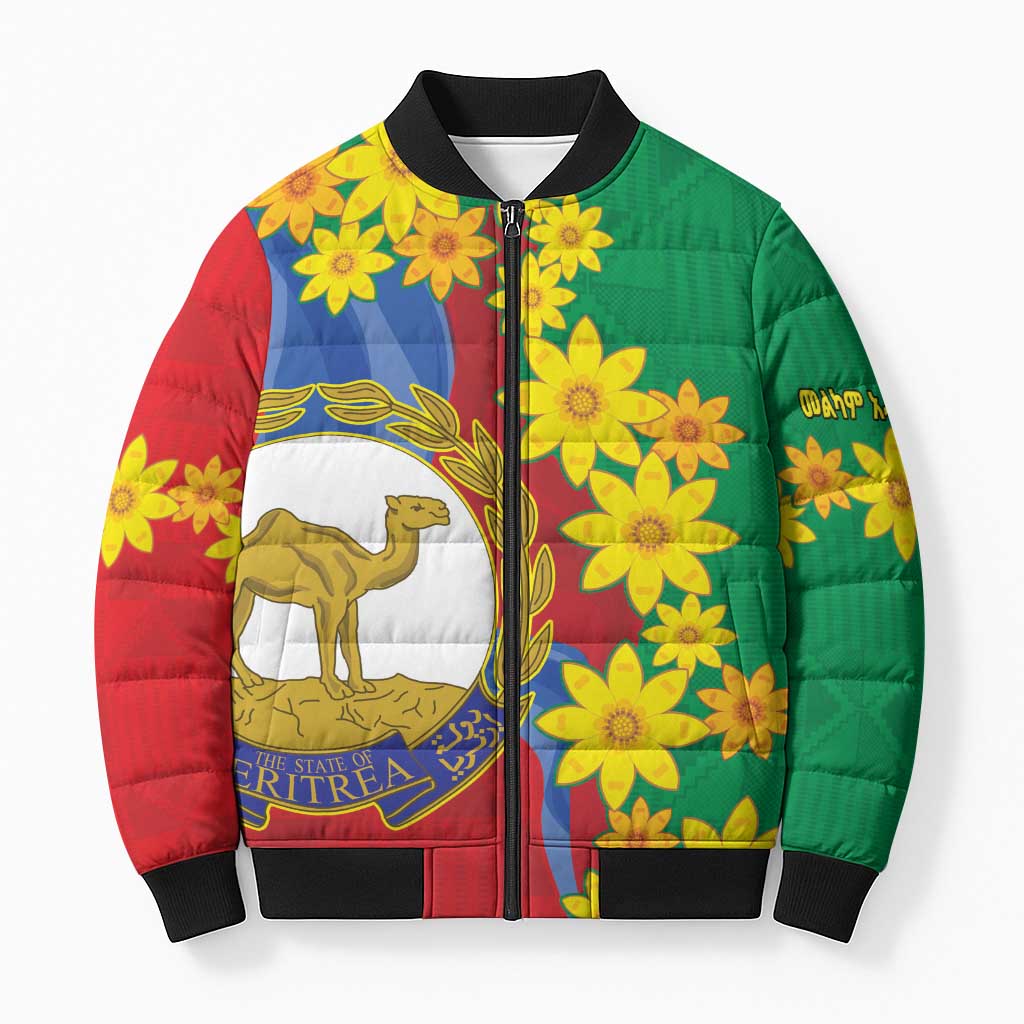 Afro Eritrea New Year Personalized Bomber Puffer Jacket Enkutatash Adey Abeba Flower Art
