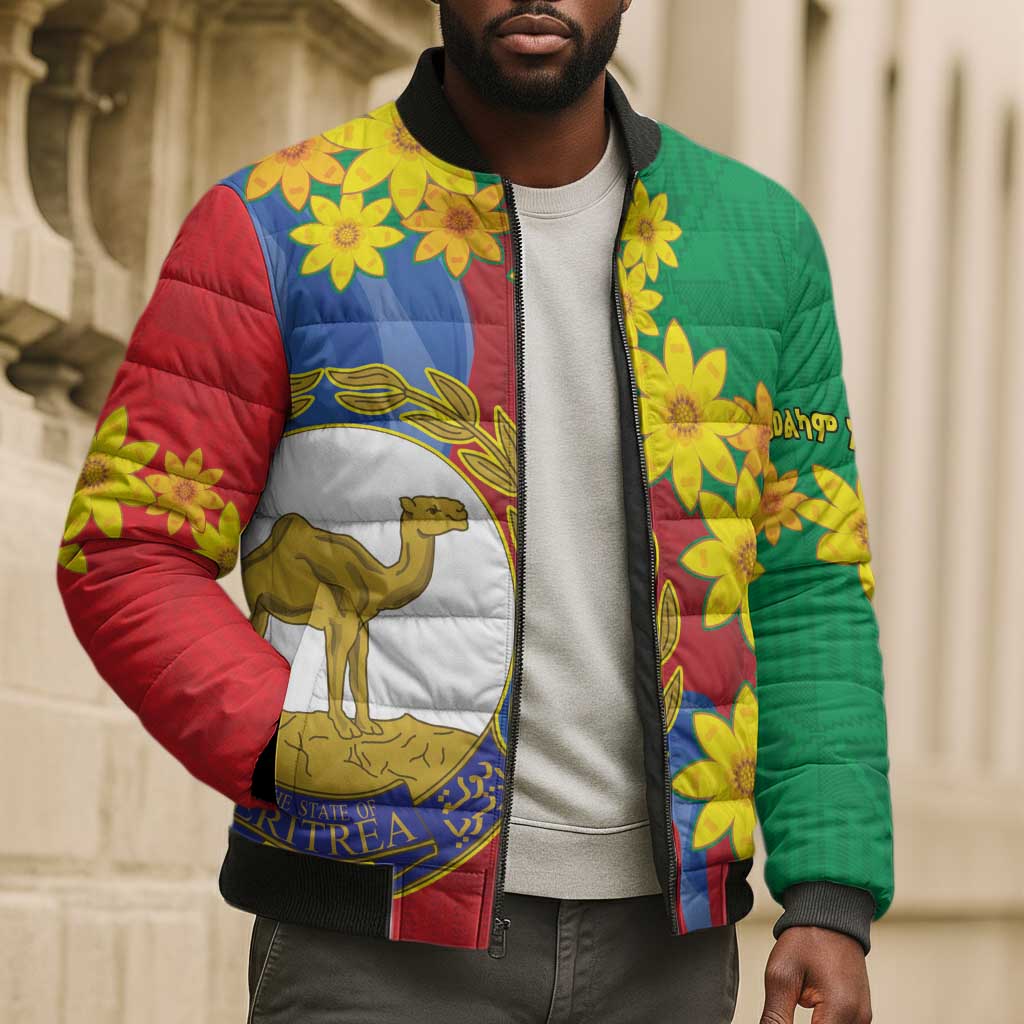 Afro Eritrea New Year Personalized Bomber Puffer Jacket Enkutatash Adey Abeba Flower Art