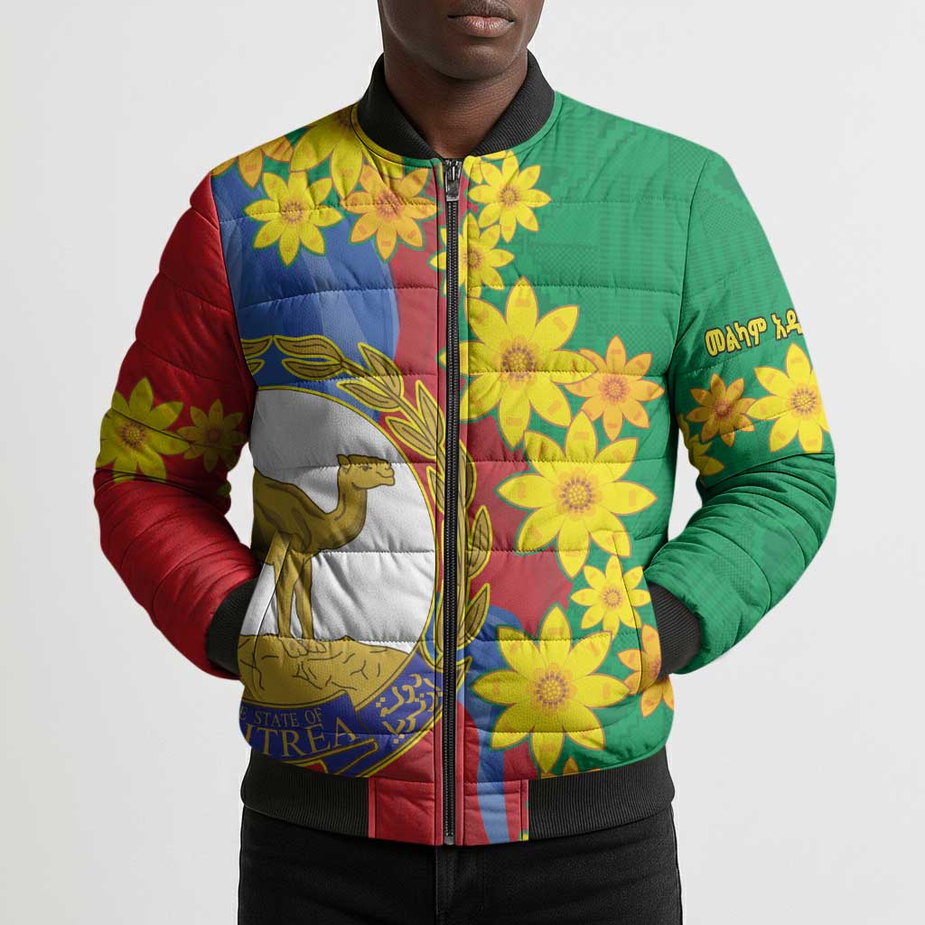 Afro Eritrea New Year Personalized Bomber Puffer Jacket Enkutatash Adey Abeba Flower Art