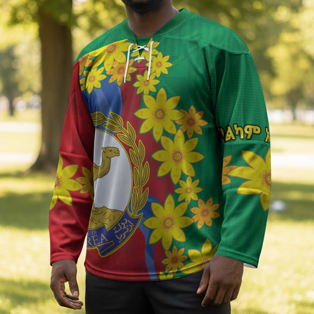 Afro Eritrea New Year Personalized Hockey Jersey Enkutatash Adey Abeba Flower Art