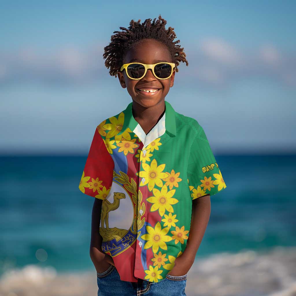 Afro Eritrea New Year Personalized Kid Hawaiian Shirt Enkutatash Adey Abeba Flower Art