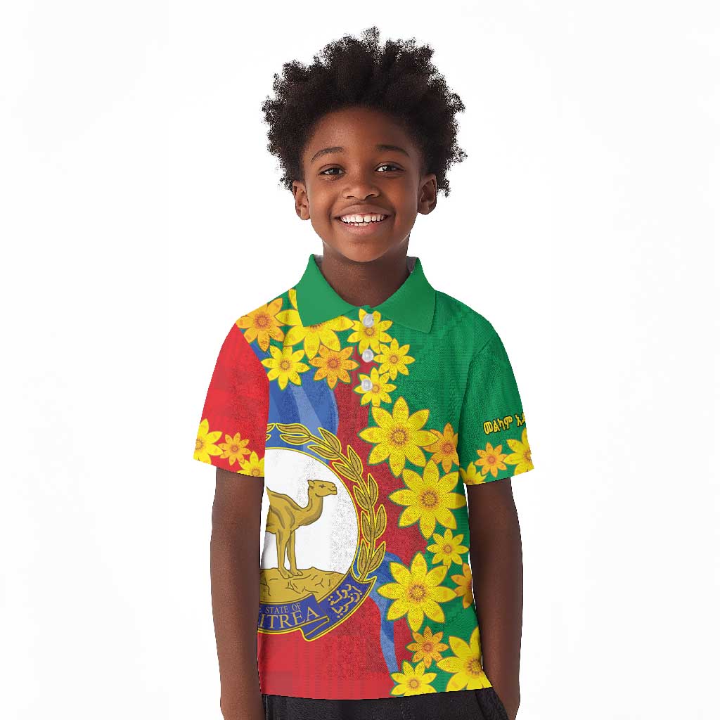 Afro Eritrea New Year Personalized Kid Polo Shirt Enkutatash Adey Abeba Flower Art