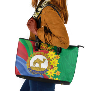 Afro Eritrea New Year Personalized Leather Tote Bag Enkutatash Adey Abeba Flower Art