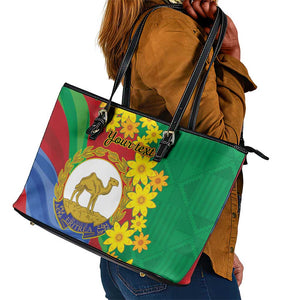 Afro Eritrea New Year Personalized Leather Tote Bag Enkutatash Adey Abeba Flower Art