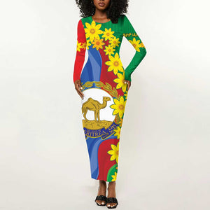 Afro Eritrea New Year Personalized Long Sleeve Bodycon Dress Enkutatash Adey Abeba Flower Art