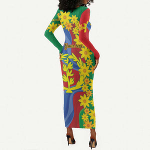 Afro Eritrea New Year Personalized Long Sleeve Bodycon Dress Enkutatash Adey Abeba Flower Art