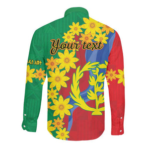 Afro Eritrea New Year Personalized Long Sleeve Button Shirt Enkutatash Adey Abeba Flower Art