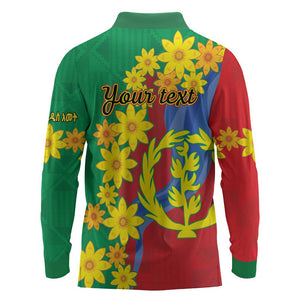 Afro Eritrea New Year Personalized Long Sleeve Polo Shirt Enkutatash Adey Abeba Flower Art