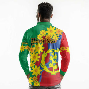 Afro Eritrea New Year Personalized Long Sleeve Polo Shirt Enkutatash Adey Abeba Flower Art