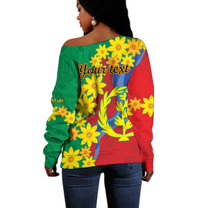 Afro Eritrea New Year Personalized Off Shoulder Sweater Enkutatash Adey Abeba Flower Art