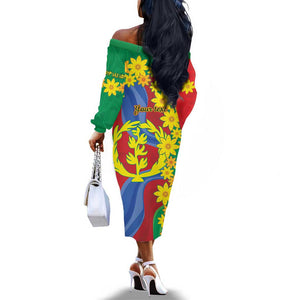 Afro Eritrea New Year Personalized Off The Shoulder Long Sleeve Dress Enkutatash Adey Abeba Flower Art