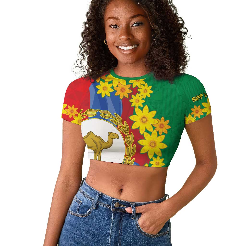 Afro Eritrea New Year Personalized Raglan Cropped T shirt Enkutatash Adey Abeba Flower Art