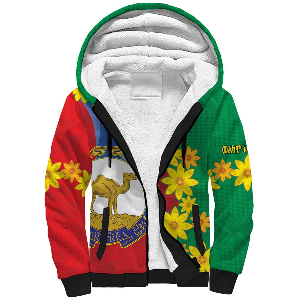 Afro Eritrea New Year Personalized Sherpa Hoodie Enkutatash Adey Abeba Flower Art