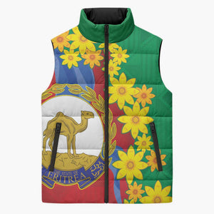 Afro Eritrea New Year Personalized Sleeveless Puffer Jacket Enkutatash Adey Abeba Flower Art