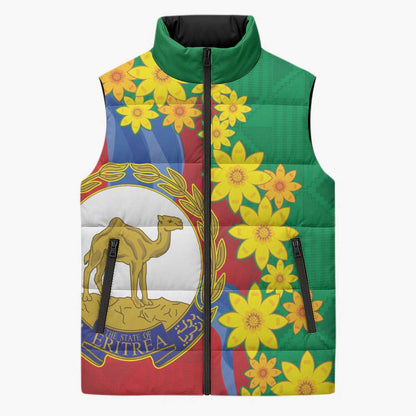 Afro Eritrea New Year Personalized Sleeveless Puffer Jacket Enkutatash Adey Abeba Flower Art