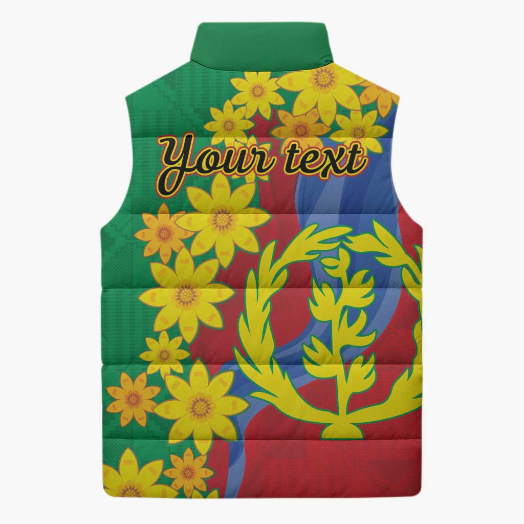 Afro Eritrea New Year Personalized Sleeveless Puffer Jacket Enkutatash Adey Abeba Flower Art