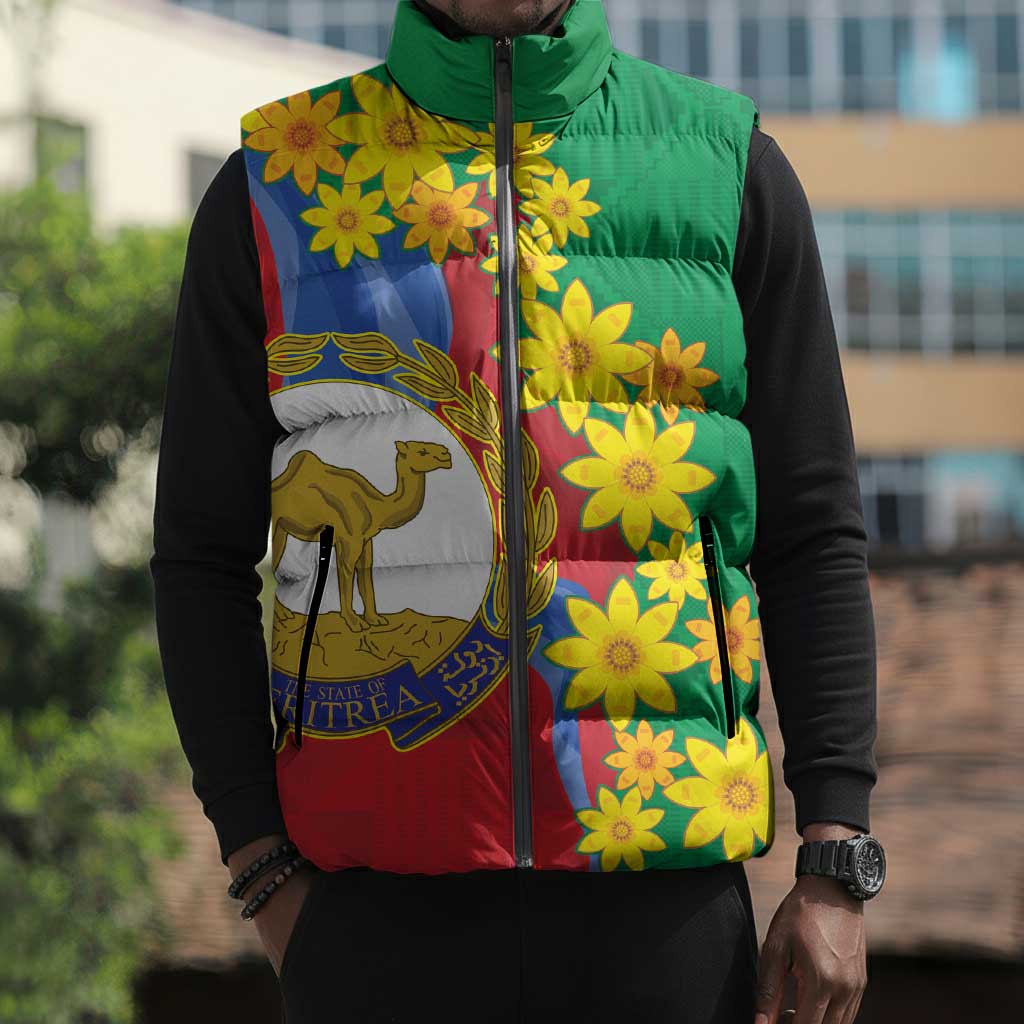 Afro Eritrea New Year Personalized Sleeveless Puffer Jacket Enkutatash Adey Abeba Flower Art