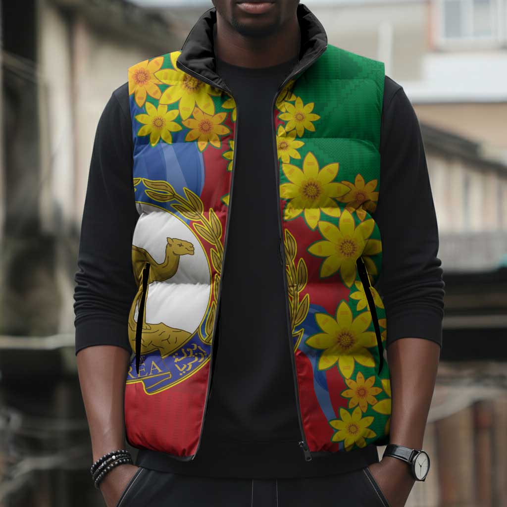Afro Eritrea New Year Personalized Sleeveless Puffer Jacket Enkutatash Adey Abeba Flower Art