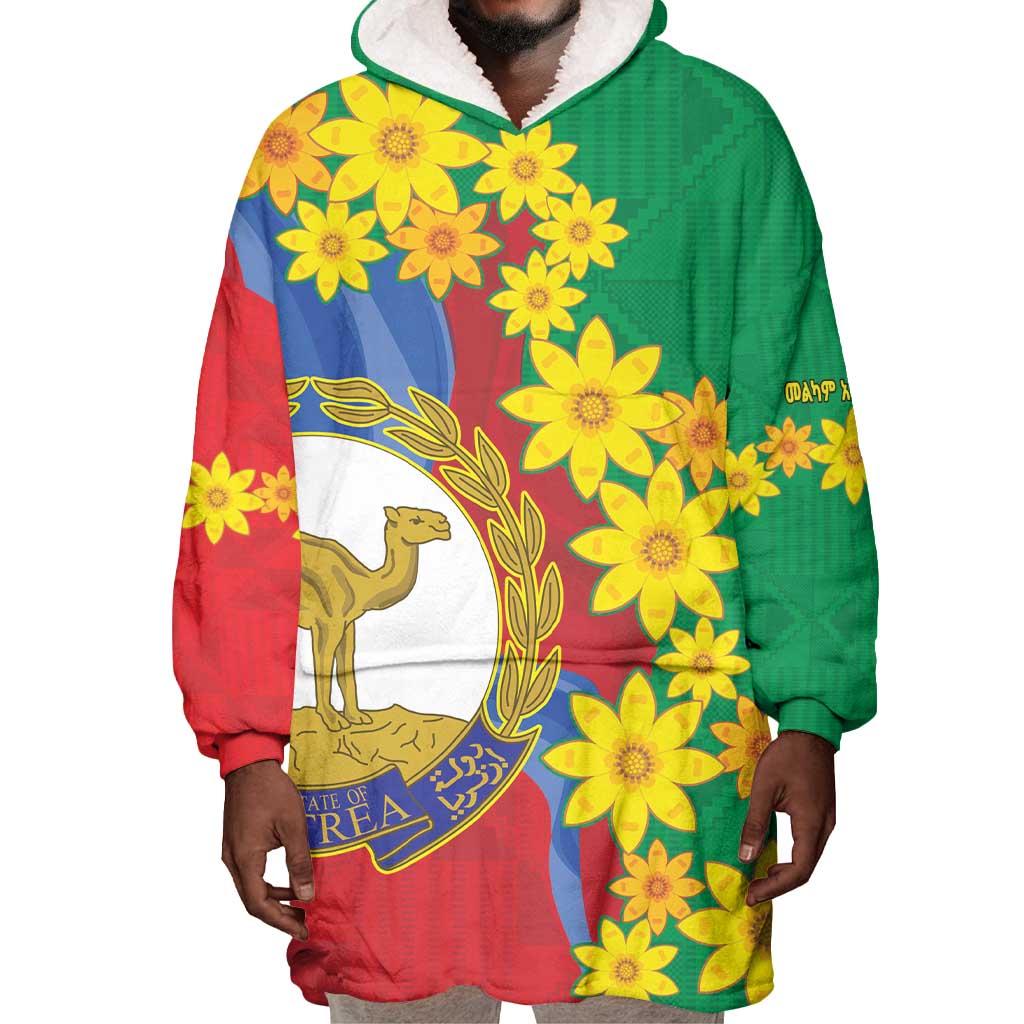 Afro Eritrea New Year Personalized Wearable Blanket Hoodie Enkutatash Adey Abeba Flower Art