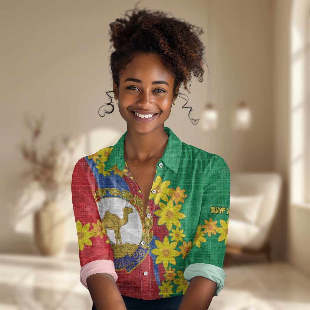 Afro Eritrea New Year Personalized Women Casual Shirt Enkutatash Adey Abeba Flower Art