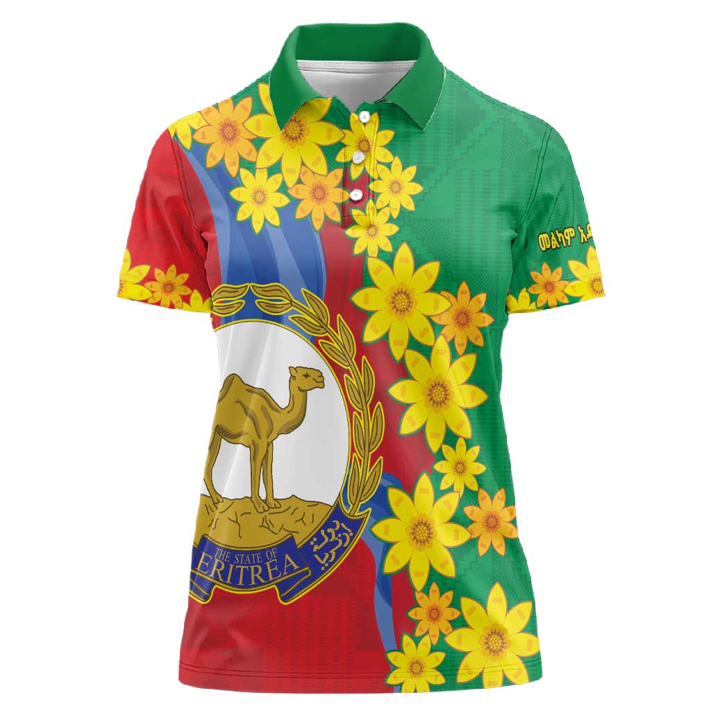 Afro Eritrea New Year Personalized Women Polo Shirt Enkutatash Adey Abeba Flower Art