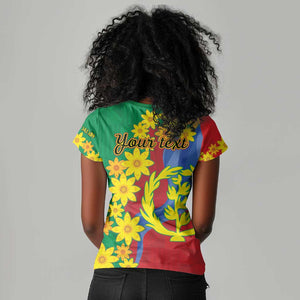 Afro Eritrea New Year Personalized Women V-Neck T-Shirt Enkutatash Adey Abeba Flower Art