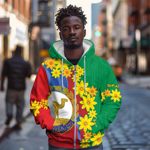 Afro Eritrea New Year Personalized Zip Hoodie Enkutatash Adey Abeba Flower Art