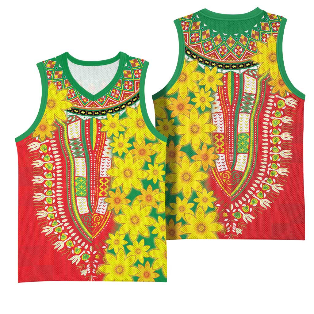 Afro Ethiopian New Year Basketball Jersey Enkutatash Adey Abeba Flower Art LT9