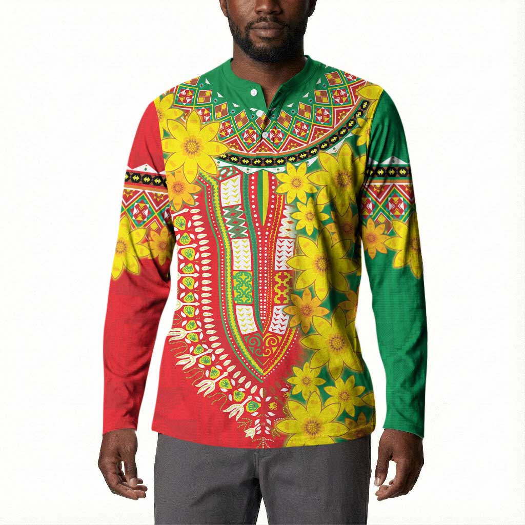 Afro Ethiopian New Year Button Sweatshirt Enkutatash Adey Abeba Flower Art