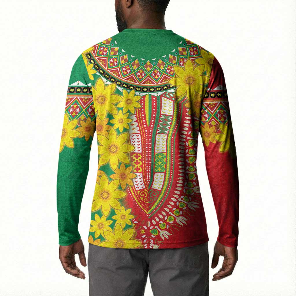 Afro Ethiopian New Year Button Sweatshirt Enkutatash Adey Abeba Flower Art