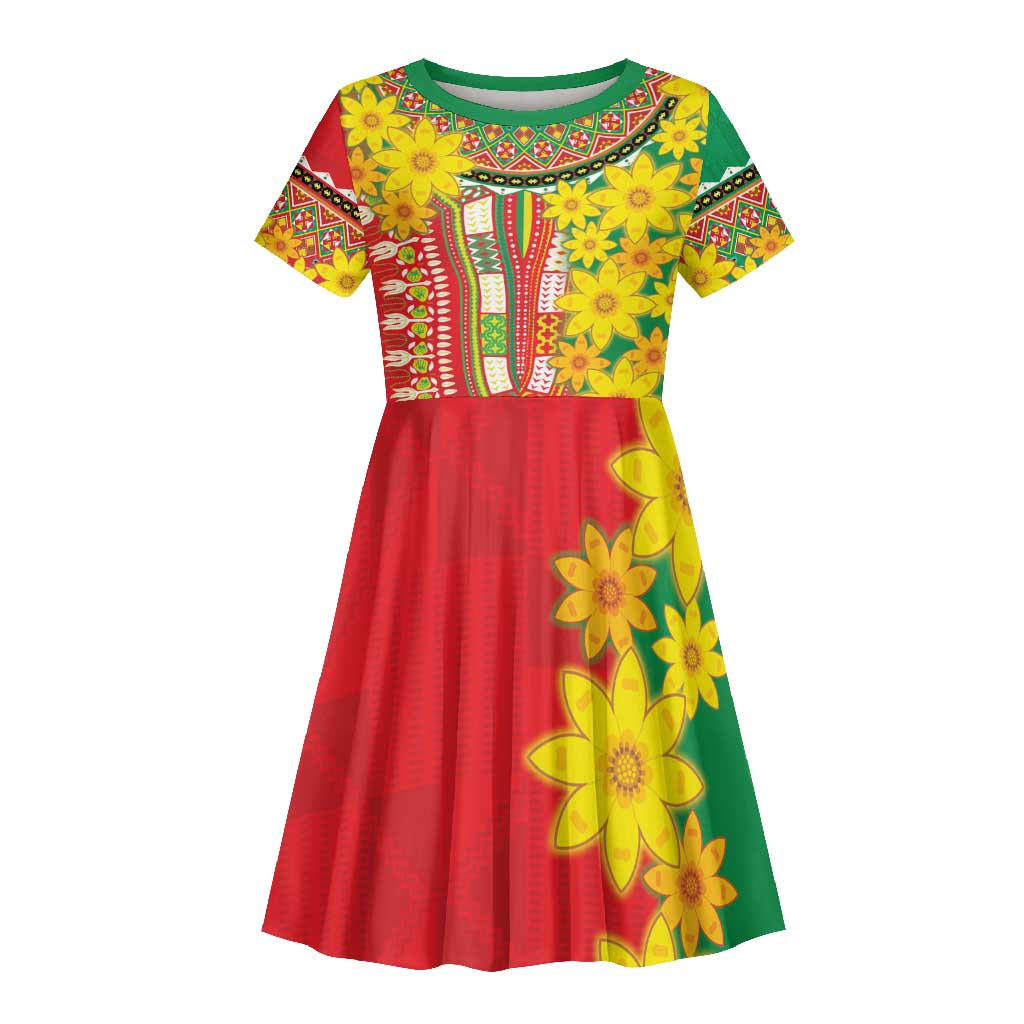 Afro Ethiopian New Year Kid Short Sleeve Dress Enkutatash Adey Abeba Flower Art