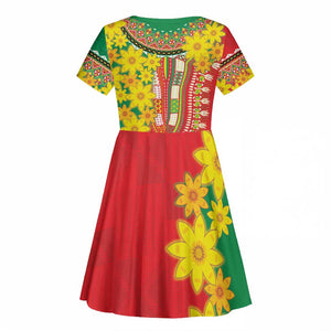 Afro Ethiopian New Year Kid Short Sleeve Dress Enkutatash Adey Abeba Flower Art