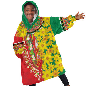 Afro Ethiopian New Year KId Wearable Blanket Hoodie Enkutatash Adey Abeba Flower Art