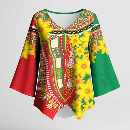 Afro Ethiopian New Year Kimono Sleeve Blouse Enkutatash Adey Abeba Flower Art