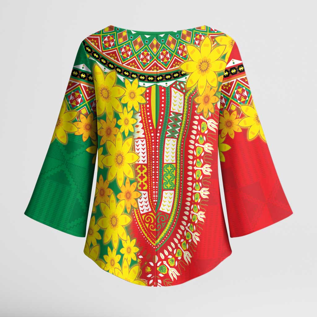 Afro Ethiopian New Year Kimono Sleeve Blouse Enkutatash Adey Abeba Flower Art