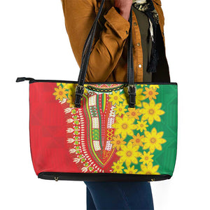 Afro Ethiopian New Year Leather Tote Bag Enkutatash Adey Abeba Flower Art