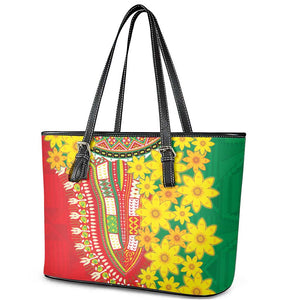 Afro Ethiopian New Year Leather Tote Bag Enkutatash Adey Abeba Flower Art