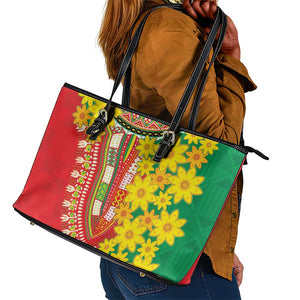 Afro Ethiopian New Year Leather Tote Bag Enkutatash Adey Abeba Flower Art