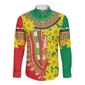 Afro Ethiopian New Year Long Sleeve Button Shirt Enkutatash Adey Abeba Flower Art