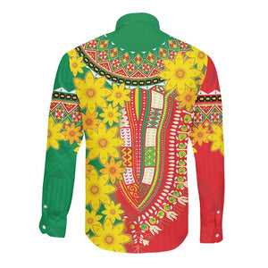 Afro Ethiopian New Year Long Sleeve Button Shirt Enkutatash Adey Abeba Flower Art