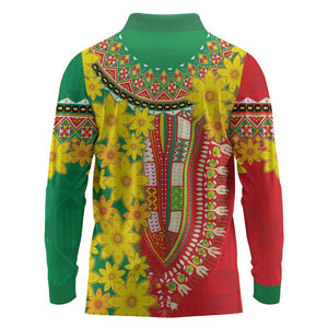 Afro Ethiopian New Year Long Sleeve Polo Shirt Enkutatash Adey Abeba Flower Art