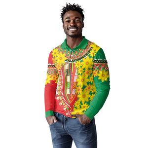 Afro Ethiopian New Year Long Sleeve Polo Shirt Enkutatash Adey Abeba Flower Art