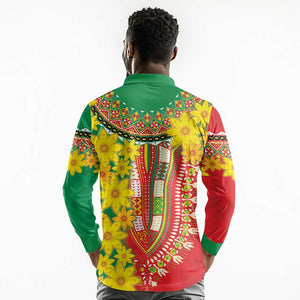 Afro Ethiopian New Year Long Sleeve Polo Shirt Enkutatash Adey Abeba Flower Art