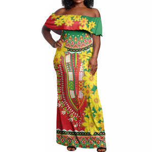 Afro Ethiopian New Year Off Shoulder Maxi Dress Enkutatash Adey Abeba Flower Art