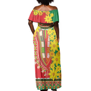 Afro Ethiopian New Year Off Shoulder Maxi Dress Enkutatash Adey Abeba Flower Art