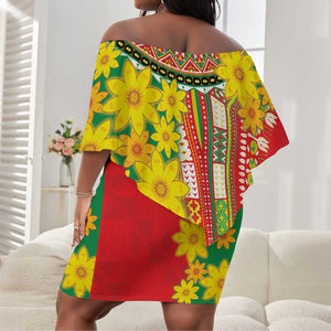 Afro Ethiopian New Year Off Shoulder Short Dress Enkutatash Adey Abeba Flower Art