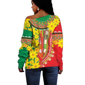 Afro Ethiopian New Year Off Shoulder Sweater Enkutatash Adey Abeba Flower Art