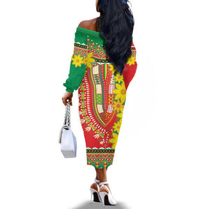 Afro Ethiopian New Year Off The Shoulder Long Sleeve Dress Enkutatash Adey Abeba Flower Art