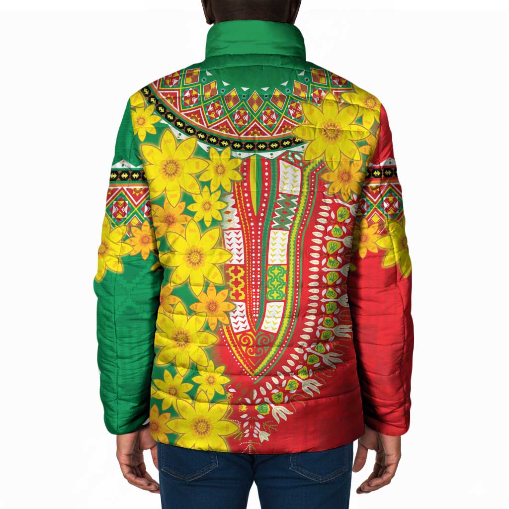 Afro Ethiopian New Year Padded Jacket Enkutatash Adey Abeba Flower Art